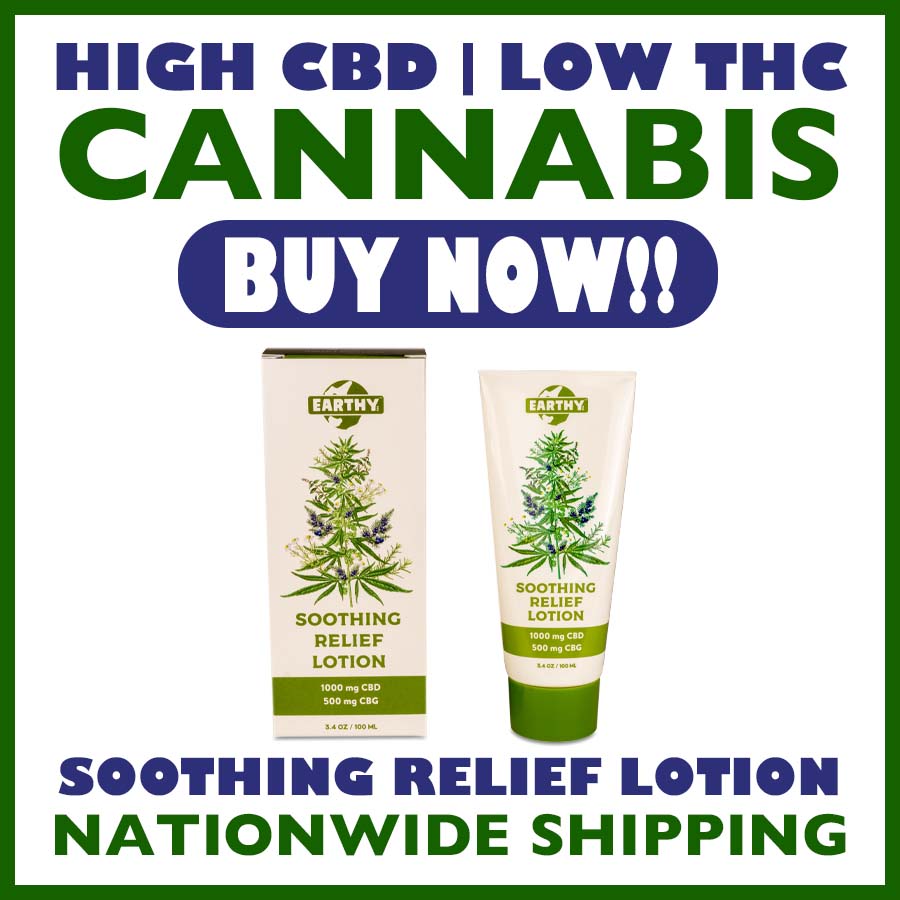 Earthy Select Soothing Relief Lotion made with high CBD, low THC federally compliant cannabis