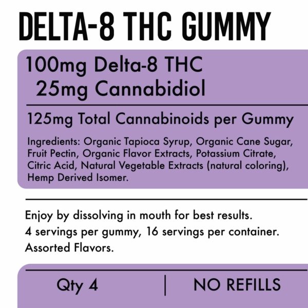 Gummies - D8 - 100mg - 4ct - Nutritional Facts