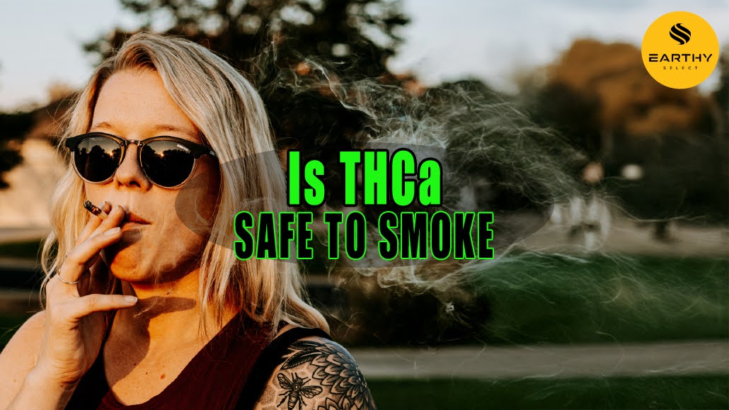 Woman wearing sunglasses smoking a THCa joint.