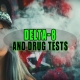 Woman with split-dye hair exhaling cannabis smoke
